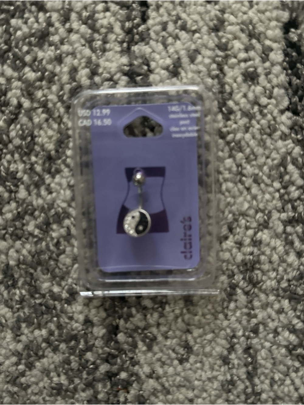 Claire's Silver and Black Yin Yang Navel Ring with Rhinestones